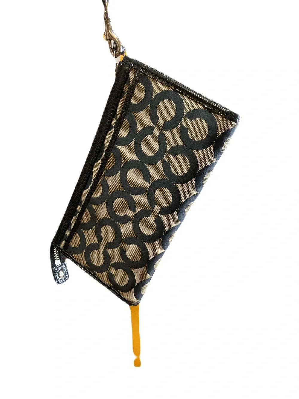 Coach Vintage Poppy Signature Optic “C” Jacquard Wristlet Wallet Canvas Leather